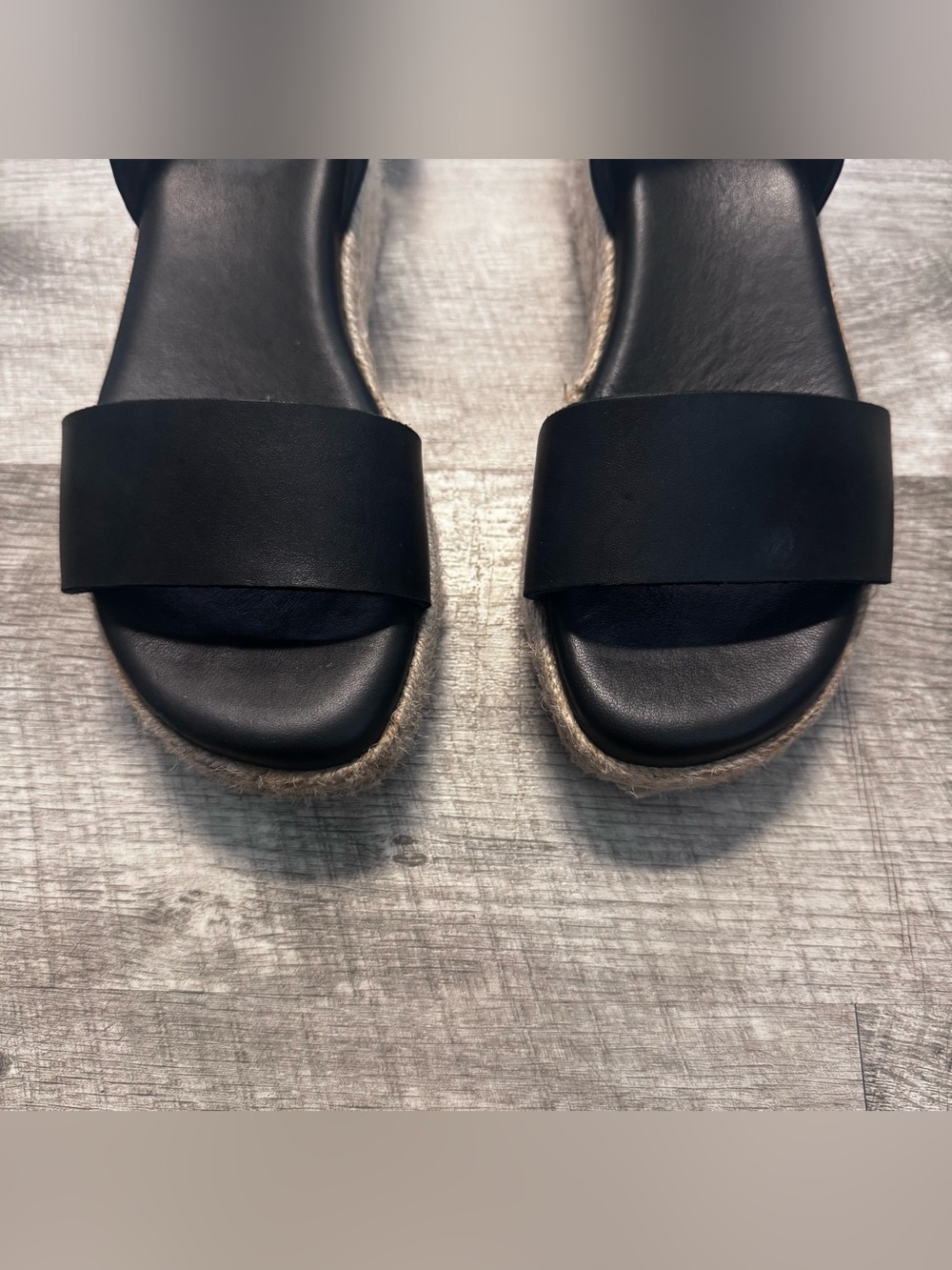 Clarks Kimmei Ivy Wedge Black Leather Espadrilles Sandal Womens Sz. 6 - Picture 3 of 11